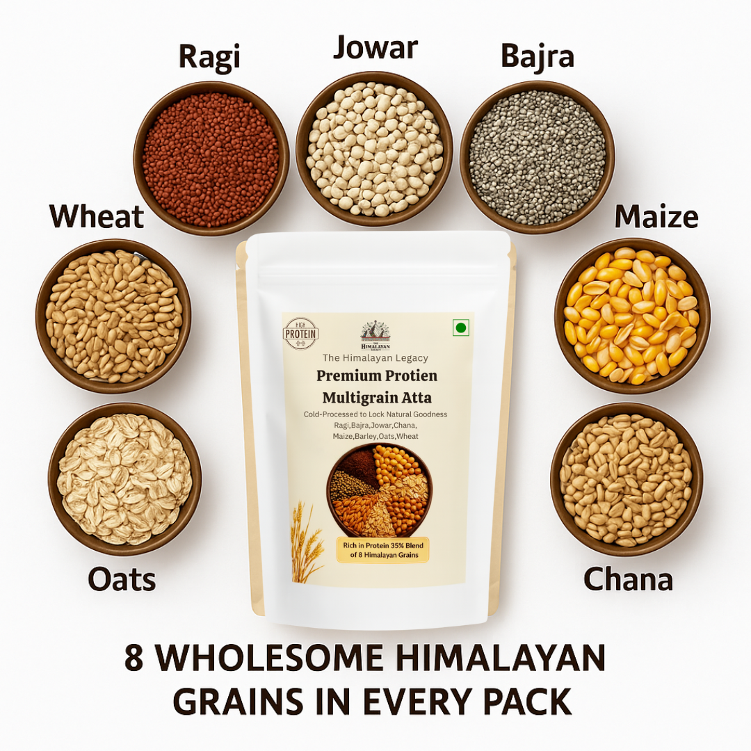 The Himalayan Legacy – Stone-Ground 8 Grain Atta (100% Natural & Handcrafted Blend)