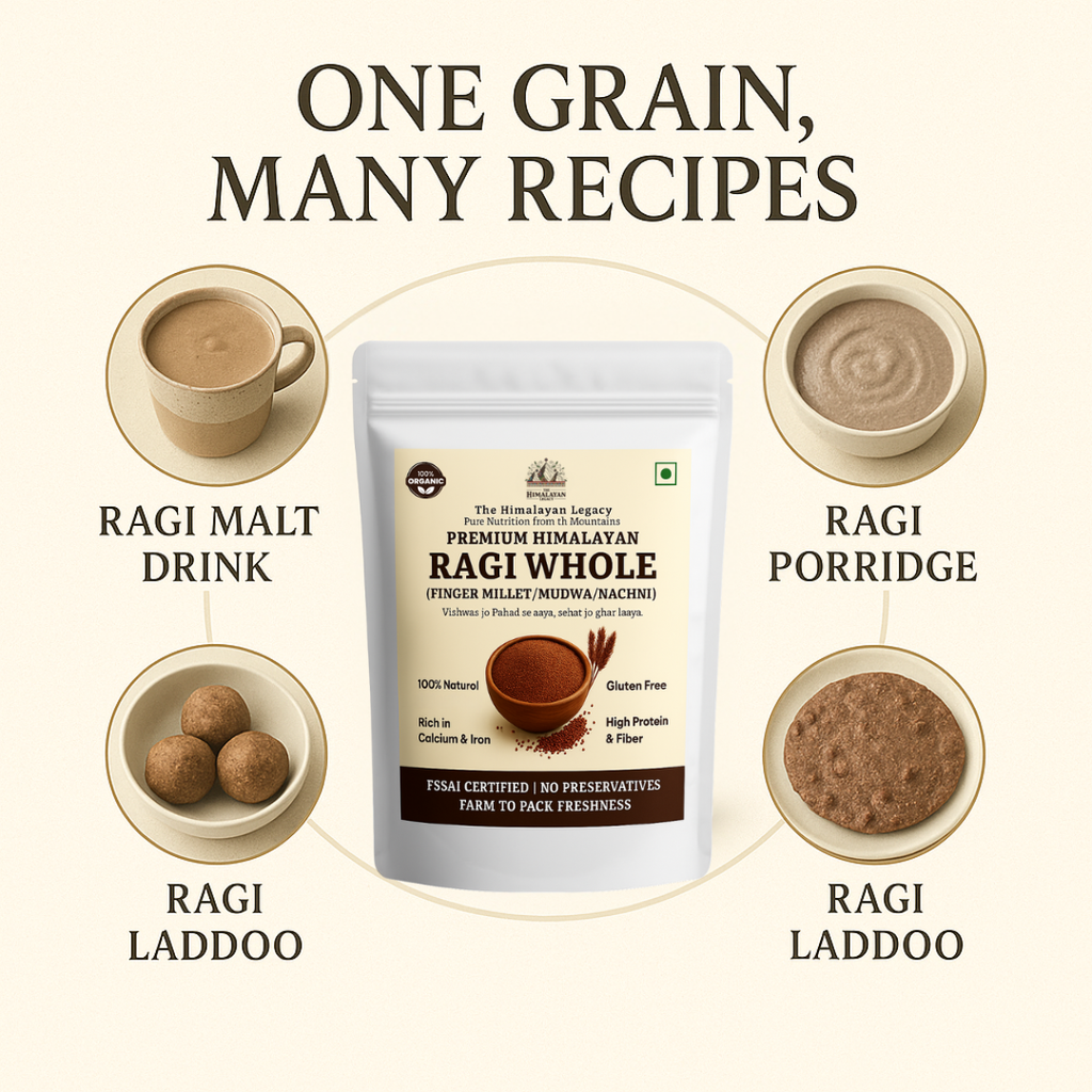 The Himalayan Legacy Whole Ragi (Sabut Finger Millet) Grain | Organic/Hulled | Gluten-Free, Low GI | High Calcium, Iron & Fiber | For Sprouting, Milling, Porridge |