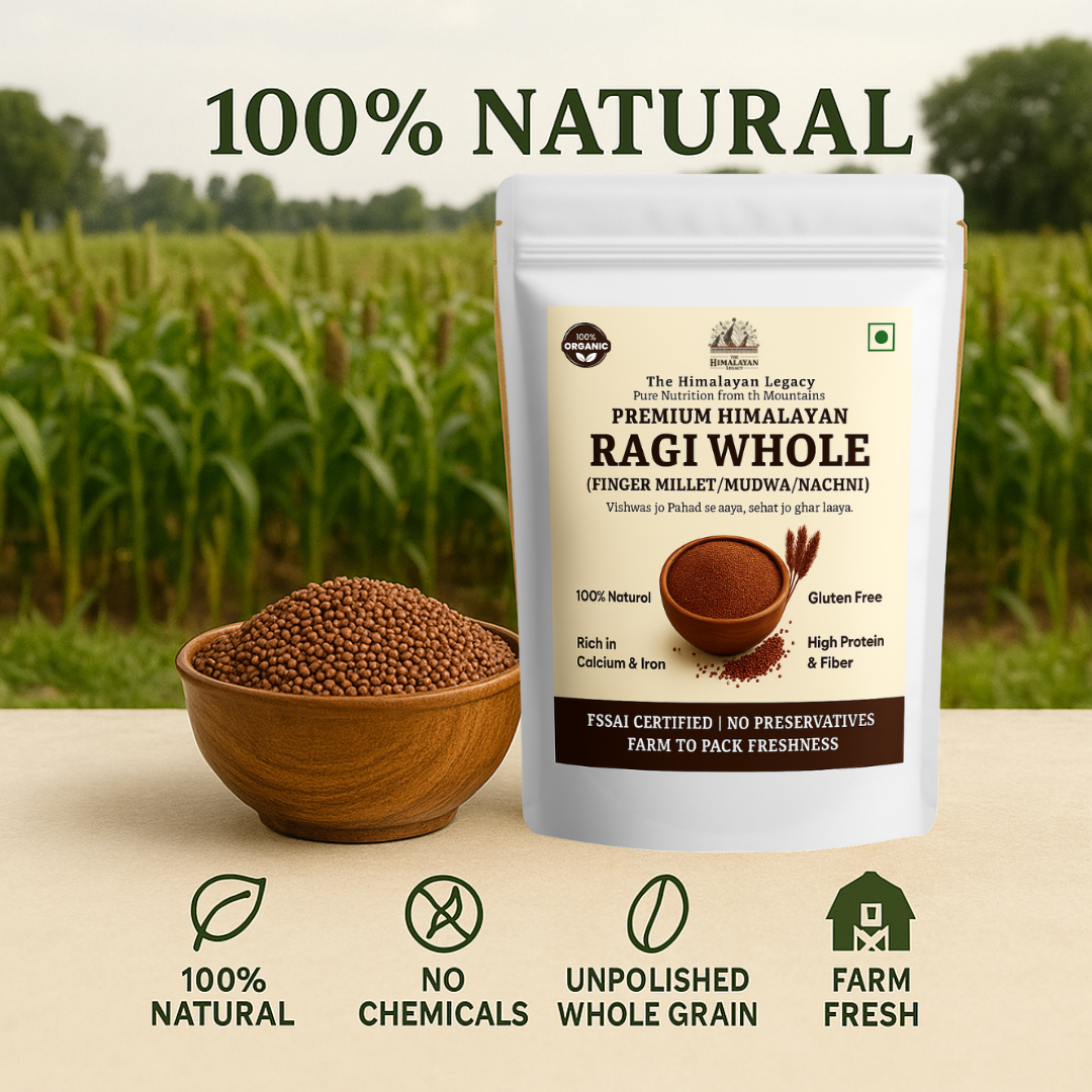 The Himalayan Legacy Whole Ragi (Sabut Finger Millet) Grain | Organic/Hulled | Gluten-Free, Low GI | High Calcium, Iron & Fiber | For Sprouting, Milling, Porridge |
