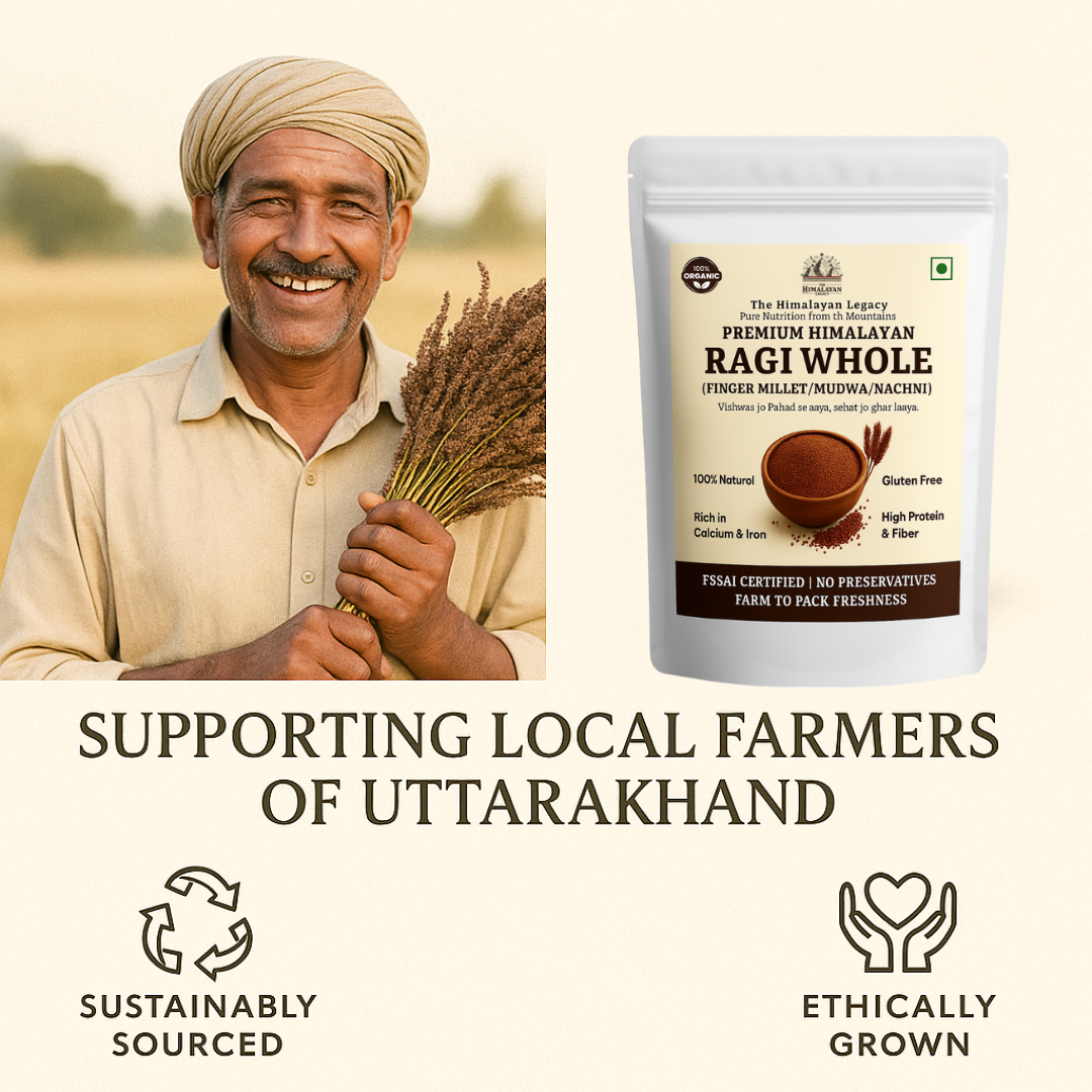 The Himalayan Legacy Whole Ragi (Sabut Finger Millet) Grain | Organic/Hulled | Gluten-Free, Low GI | High Calcium, Iron & Fiber | For Sprouting, Milling, Porridge |